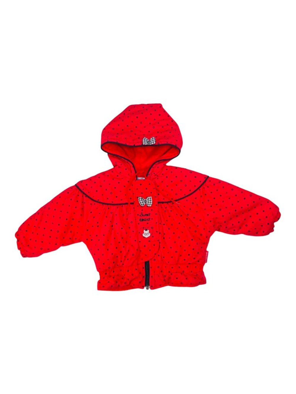 Vintage 90s Teddy Bear Heart + Bow Hooded Bubble Puffer Jacket Coat 18m / 24m